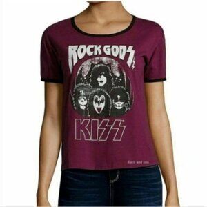 KISS Band Graphic Tee Rock Gods Ringer T-Shirt  2XL Burgundy #9D
